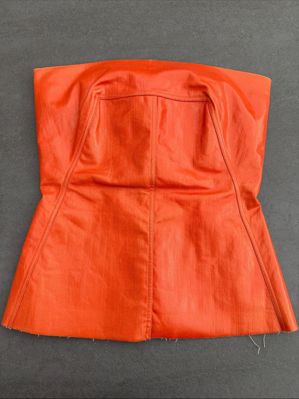 Rick Owens Burnt Orange Strobe Coated Strapless Top size 44/8